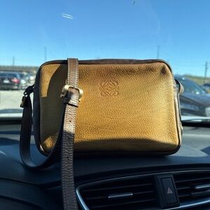 Loewe Two-Tone Tan and Brown Pebbled Leather Crossbody